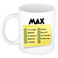 Naam mok Max - wit - top gozer - keramiek - 300 ml - cadeau collega beker