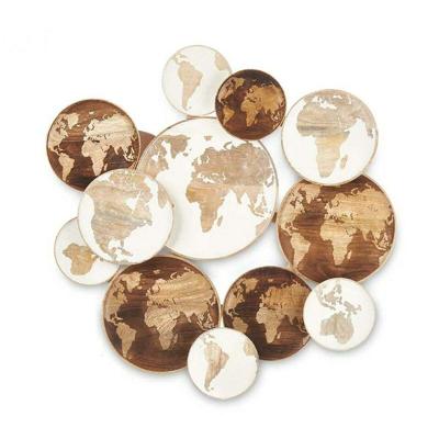 Wanddecoratie Gift Decor Wit Bruin Mangohout Wereldkaart 76 x 70 x 5 cm