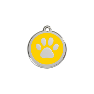 Paw Print Yellow roestvrijstalen hondenpenning small/klein dia. 2 cm - RedDingo