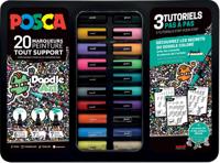 Uni Posca paintmarker Doodle Art, verschillende punten, metalen koffer van 20 stuks