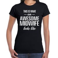 Awesome midwife / geweldige verloskundige cadeau t-shirt zwart voor dames