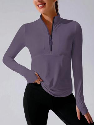 Black Half-Zip Running Sweatshirt with Thumb Holes - Sportswear Violet Purple / S