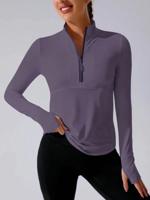 Black Half-Zip Running Sweatshirt with Thumb Holes - Sportswear Violet Purple / S