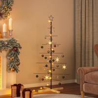 VidaXL Kerstdecoratie kerstboom met houten basis 150 cm metaal zwart