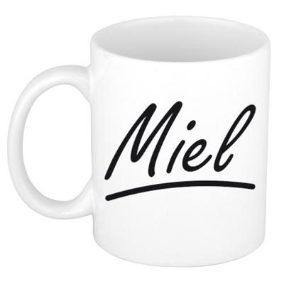 Miel Naam koffiemok - beker - met sierlijke letters - wit - 300 ml - Cadeau - Heren