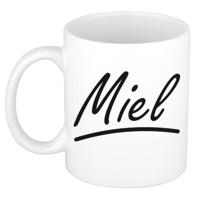 Miel Naam koffiemok - beker - met sierlijke letters - wit - 300 ml - Cadeau - Heren