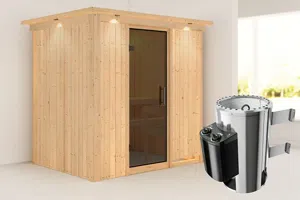 Karibu | Fanja Sauna met Dakkraag | Antracietglas | Kachel 3,6 kW Externe Bediening