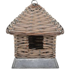 The Living Store Rieten Vogelhuisjes - Set van 3 - Gietijzer en Wicker - 17x17x19 cm - Handgemaakt