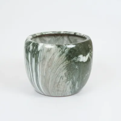 Bloempot marmerlook emperor d28h24 groen binnen