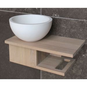 Fonteintafel Luca Massief Eiken met Opzetkom 40x22 cm Glans of Mat Wit