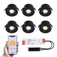 6x Cadiz zwarte Smart LED Inbouwspots complete set - Wifi & Bluetooth - 12V - 3 Watt - 2700K warm wit
