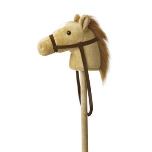 Pluche stokpaardje beige pony met geluid 94 cm