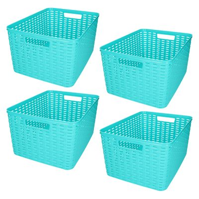 Opbergmand/kastmandje - 4x stuks - 18 liter - blauw - kunststof - 28 x 38 x 19 cm