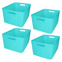 Opbergmand/kastmandje - 4x stuks - 18 liter - blauw - kunststof - 28 x 38 x 19 cm