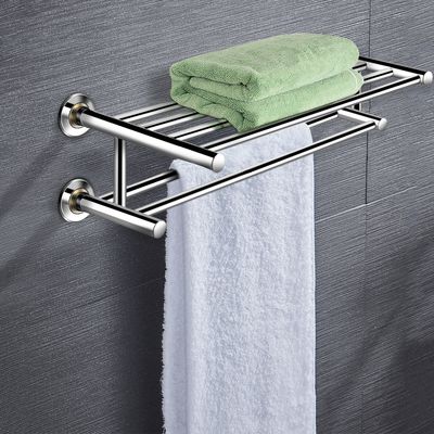 60 cm Roestvrij Staal Handdoekrek Badkamer Handdoek Bar Wand Gemonteerde Handdoek Houder Organisator Zilver