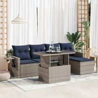 6-delige Loungeset met kussens poly rattan acacia zwart