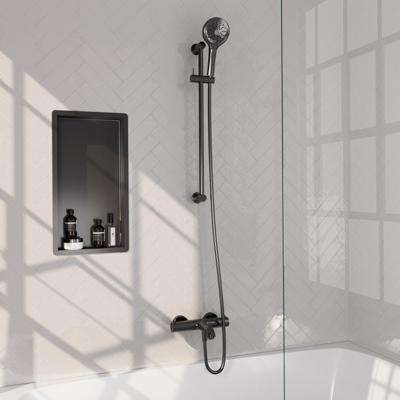 BRAUER Stripe Baddouche Thermostaatkraan - SET 02 - opbouw - glijstang - 3-standen handdouche - doucheslang - gunmetal geborsteld PVD 5-GM-341