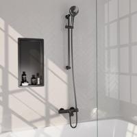 BRAUER Stripe Baddouche Thermostaatkraan - SET 02 - opbouw - glijstang - 3-standen handdouche - doucheslang - gunmetal geborsteld PVD 5-GM-341
