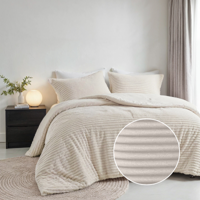 Dekbedovertrek Teddy Rib - Lits-Jumeaux (240x220 Cm) - Creme-Off White Microvezel Teddy - Strepen - Fresh And Co - Dekbed-Discounter.nl