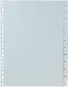 Pergamy tabbladen, ft A4, 23-gaatsperforatie, grijze PP, januari-december