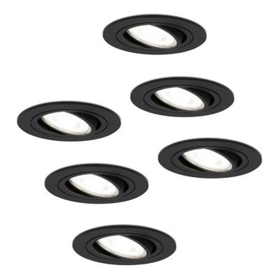 Set van 6 Miro LED inbouwspots - GU10 5 Watt 400 lumen - 6000K Daglicht wit - Dimbaar - Rond - Kantelbaar - IP20 Voor binnen - Zwart