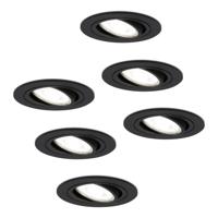 Set van 6 Miro LED inbouwspots - GU10 5 Watt 400 lumen - 6000K Daglicht wit - Dimbaar - Rond - Kantelbaar - IP20 Voor binnen - Zwart