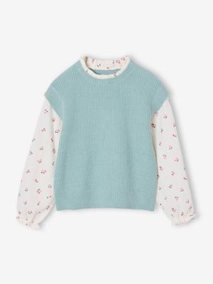 Trui 2 in 1 meisjesmouwen grijsblauw Trui 2 in 1 meisjesmouwen grijsblauw