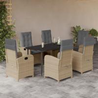 7-delige Tuinset met kussens poly rattan gemengd beige