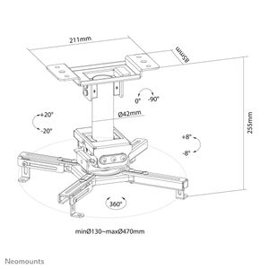 Neomounts CL25-530BL1 Beamer-plafondbeugel Plafondhouder, Kantelbaar en zwenkbaar, Roteerbaar Zwart