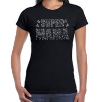 Glitter Super Mama t-shirt zwart Moederdag cadeau rhinestones steentjes voor dames - thumbnail