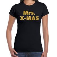 Fout kerst shirt mrs x-mas goud / zwart voor dames - thumbnail