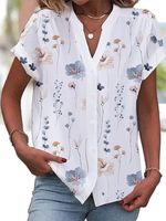 Buttoned Floral Loose Casual Blouse - thumbnail