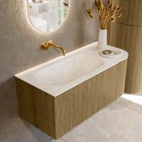 Badmeubel Mondiaz Kurve-Dlux | 105 cm cm | Meubelkleur Dusk | Wastafelkleur Ostra | Solid surface | Wasbak links zijde spoelbak | Zonder kraangat(en)