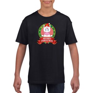 Zwart Kerst t-shirt voor kinderen met een eenhoorn