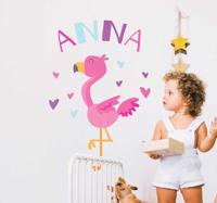 Kinderkamer flamingo personaliseerbare muursticker - thumbnail