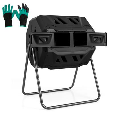 Composter 160L Dubbele Kamercompostspinner met 2 Schuifdeuren Robuust Metalen Frame 360° Roterende Composter