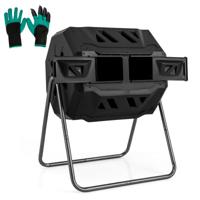 Composter 160L Dubbele Kamercompostspinner met 2 Schuifdeuren Robuust Metalen Frame 360° Roterende Composter