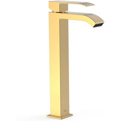 Wastafelkraan Tres Cuadro | Opbouw | Mengkraan | Waterval uitloop | Hoog model | 1-hendel | Vierkant | 24k Goud glans