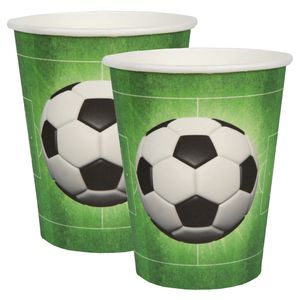 Feest wegwerp bekertjes - voetbal - 20x stuks - 270 ml - groen - karton