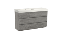 Storke Edge staand badmeubel 140 x 52 cm beton donkergrijs met Mata High asymmetrisch linkse wastafel in solid surface mat wit