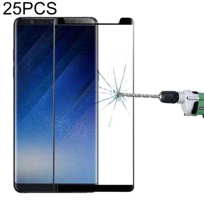 25 stuks volledige lijm 3D gebogen Silk-scherm niet-volledig scherm gehard glas screen protector met volledig lijm voor Galaxy Note 8 (zwart)