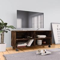 Tv-meubel met wieltjes 90x35x35 cm bewerkt hout gerookt eiken