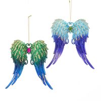 Peacock Glitter Angel Wing 5.7 Inch - Kurt S. Adler - thumbnail