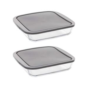 Ovenschaal van borosilicaat glas met deksel - 2x - vierkant - 1.8 Liter - 22 x 22 x 5 cm