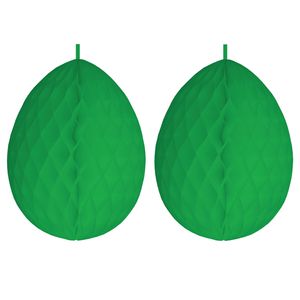 2x stuks hangdecoratie honeycomb paaseieren groen van papier 30 cm