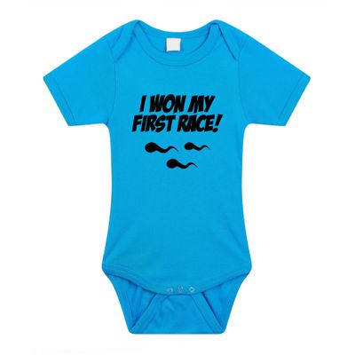 I won my first race cadeau baby rompertje blauw jongens