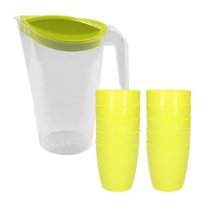 10x kunststof drinkbekers 300 ML met schenkkan set groen van 1.75 liter