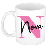 Naam mok Nova - roze - wit - keramiek - 300 ml - verjaardag/cadeau beker