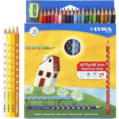 Lyra Groove dunne kleurpotloden, l: 18 cm, vulling 3,3 mm, diverse kleuren, 24 stuk/ 1 doos
