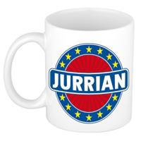 Jurrian voornaam koffiemok - beker - wit/blauw - 300 ml - Cadeau - Heren - Collega - Vaderdag